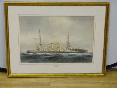 William Mackenzie Thomson (act.1870-1892). HMS Minerva 1899, watercolour, signed and titled on mount, 29.4cm x 44cm. - 2
