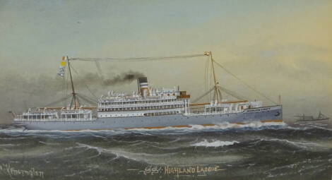 Charles Kensington (fl.1880-1920). SS Highland Laddie, watercolour, signed and titled, 17cm x 27.5cm.