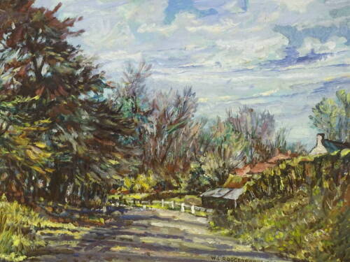 W. L. Rodgerson (20thC). Country road with cottage, oil on board, signed, 34.5cm x 48cm.