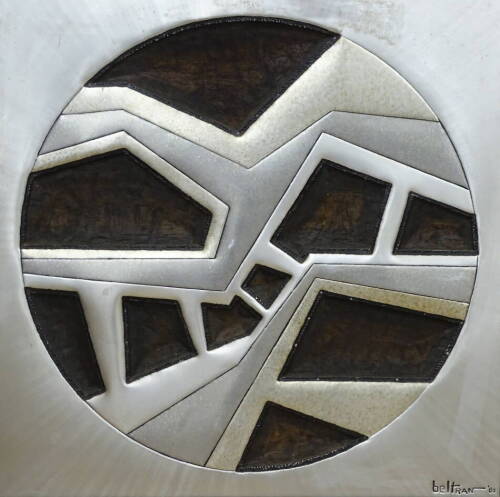 Beltran (20thC). Circular abstract, multi media, signed and dated (19)80, 80cm x 80cm.