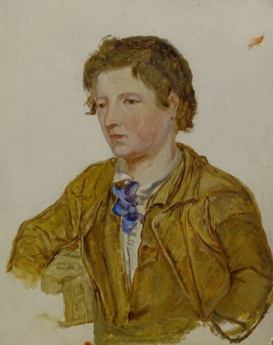 Late 19thC School. Sketch portrait of a young man, oil on board, unframed, 30.5cm x 25.5cm.