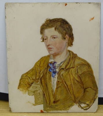 Late 19thC School. Sketch portrait of a young man, oil on board, unframed, 30.5cm x 25.5cm. - 2