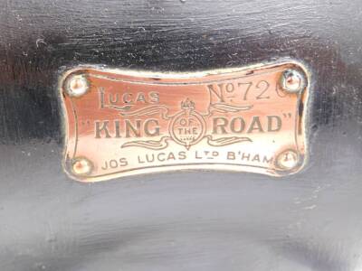 A brass and black painted Lucas 'King Of The Road' side lamp, No 726, with brass loop handle, 26.5cm H. We have instructions from the vendor to sell without reserve. - 5