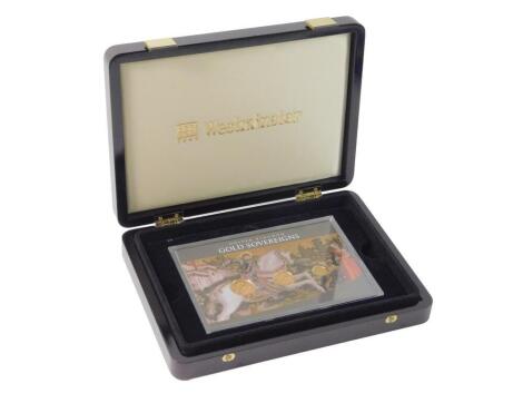 A Westminster Mint Executive gold sovereign set 2010, comprising sovereign, half sovereign, and quarter sovereign, limited edition 65/450, boxed with certificate, 14g.