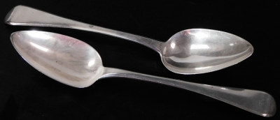 A pair of George II silver tablespoons, by Sarah and John William Blake, old English pattern with plain bowls, London 1815, 23cm W, 4oz. (2)