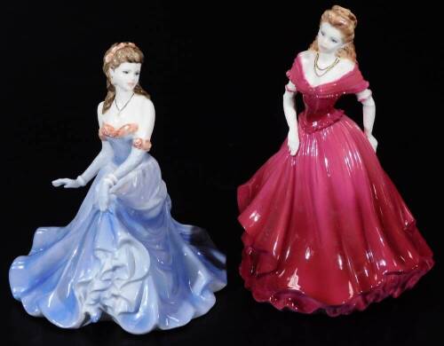 A Coalport Ladies of Fashion figure Linda, 20cm H, and another Belinda, printed marks beneath. (2)