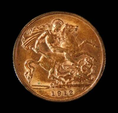 A George V gold half sovereign, 1912.