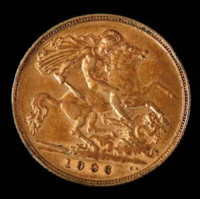 An Edwardian gold half sovereign, 1906.