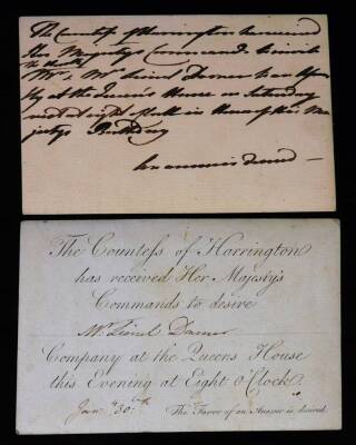 Various letters, signatures, etc. Duke of Sussex 1814, Kensington Palace letter, one dated 1800, invite cards from the Countess of Cardigan, Company At The Queen's House, Augustus Frederick Duke of Sussex invitations, various others. (a quantity) - 2