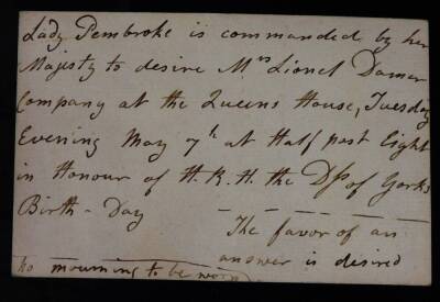 Various letters, signatures, etc. Duke of Sussex 1814, Kensington Palace letter, one dated 1800, invite cards from the Countess of Cardigan, Company At The Queen's House, Augustus Frederick Duke of Sussex invitations, various others. (a quantity) - 4