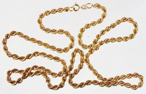 A 9ct gold rope twist chain, 60cm long, 7.3g.