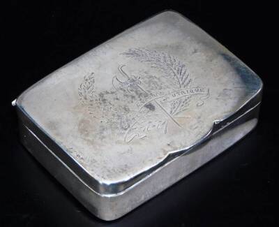 An Edwardian silver snuff box, of rectangular form, with rounded ends, partially bright cut, with thumb mould handle and plain interior, Birmingham 1904, 5cm W, ¾oz.