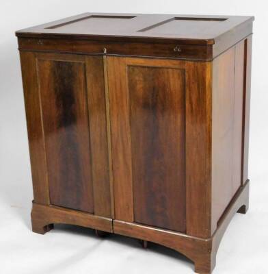 A 19thC mahogany fitted travelling dressing chest, of rectangular form, the hinged lid with internal mirrors and metal clasp opening, above a full fitted interior containing various darning implements, brushes, etc. the front hinging to reveal an arrangem - 2