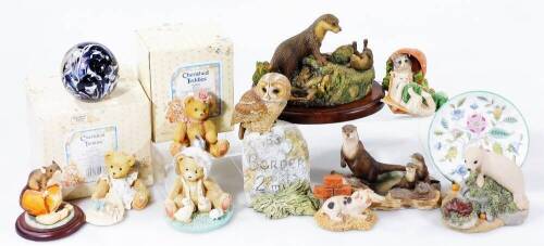 Various figure groups, Border Fine Arts, etc. Haddon Hall saucer, 12cm Dia., Mouse and Satsuma MM06 Border Fine Arts, various other Teddy bear figures, DGEC Ayres owl, etc. (a quantity)