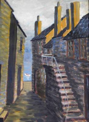 M F Walker (20thC). Narrow path to the sea, probably acrylic, signed, 60cm x 37cm.