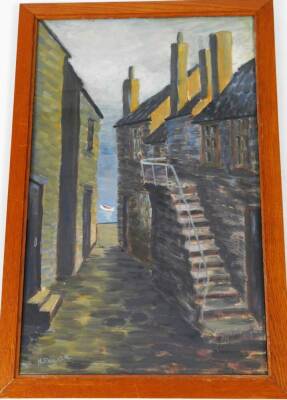 M F Walker (20thC). Narrow path to the sea, probably acrylic, signed, 60cm x 37cm. - 2