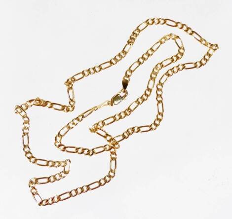 A slender link necklace, with shaped clasp, yellow metal marked 375, 52cm L, 3.5g.