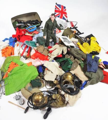 Various Action Man figures, clothing and accessories, to include figure in khaki uniform, 30cm H, various other items, weapons, clothing, etc.