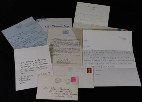 Various letters, some on Buckingham Palace note paper, to Peter Townend regarding Princess Diana, a handwritten note signed with love from Diana dated April 25th 1979 thanking Mr Townend inviting her to a cocktail party, letter dated 1996 on Buckingham Pa