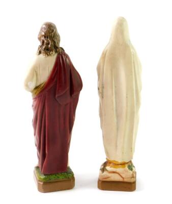 Two French late 19thC plaster figures, comprising Jesus of The Sacred Heart, and Our Lady of Lourdes, 32cm H. - 2