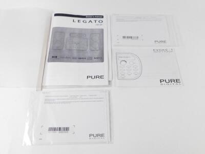 A Pure Evoke -1 Digital Radio, Pure Legato CD player, and a pair of pure speakers, with instruction manuals and remote control. - 6