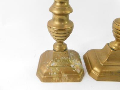 A pair of 19thC brass candlesticks, raised on canted rectangular bases, 25.5cm H. - 2