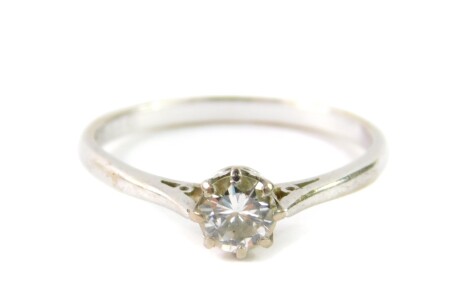 An 18ct white gold and diamond solitaire ring, high claw set, approx 0.5cts, size 0, 2.6g.