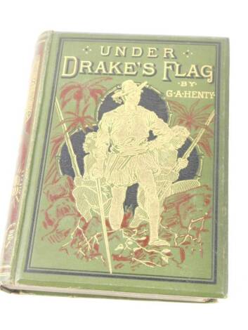 G A Henty. Under Drake's Flag, first format, first edition, gilt tooled, green cloth, published by Blackie & Son, London.