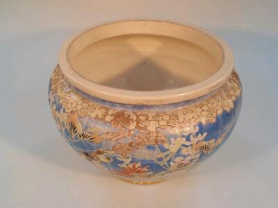 A late 19thC Japanese satsuma jardiniere decorated with birds and flora - 2