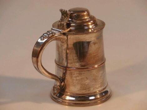 A 19thC Sheffield plate lidded tankard by Needham