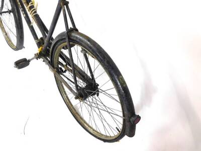 A Hercules Cycle and Motor Company Popular bicycle, painted black, with front mounted wicker basket. - 4