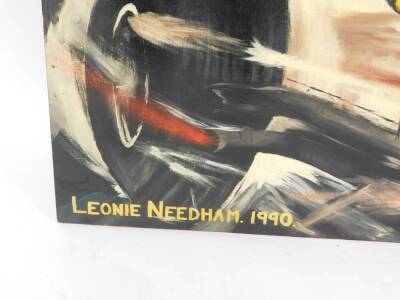 Leonie Needham. Stirling Moss in his Mercedes, oil on board, dated 1990. - 2