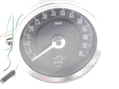 A Smiths rev counter, RV1 23/10, from a Lotus Elite.