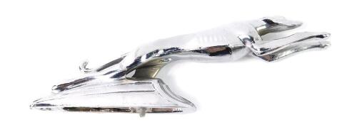 A chrome car mascot modelled as a greyhound.