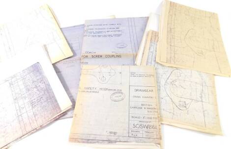 Railway locomotive engineering plans. circa 1950's, including details for screw couplings, steam heating, coupling safety hooks, and buffer bend connections, bears stamps for the British Railways Board, O.M. & E.E (B.R.B) Derby, (qty)