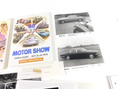 Two catalogues for The Earls Court Motor Shows 1974 and 1975, together with promotional photographs of various cars. (qty) - 3