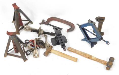 Tools, to include car jacks, Sykes Pickavant twin leg puller, etc. (1 box)