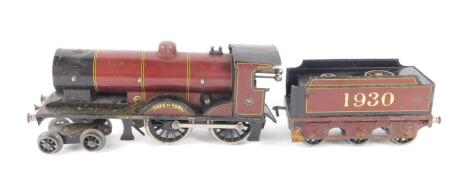 A Bassett-Lowke O gauge locomotive Duke of York, red livery, 4-4-0, 1930.