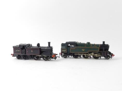 A kit built OO gauge 3MT Class locomotive, BR green livery, 2-6-2, 82037, and a 439 Class locomotive, black livery, 4-4-0, 55189. (2)