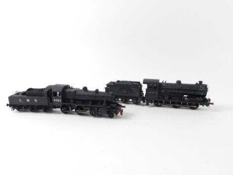 A kit built OO gauge locomotive, BR black livery, 0-6-0, 64672, and a further locomotive, LMS black livery, 2-6-0, 6405. (2)