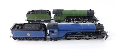 A Bachmann 00 gauge V2 Class locomotive, LNER green livery, 2-6-2, 4774, and a Hornby 00 gauge locomotive Prince Palatine, British Rail blue livery, 4-6-2, 60052. (2)