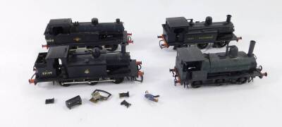 Four kit built 00 gauge black livery shunting locomotives, comprising EB7, BR310, Southern Railways 1604, and BR32139.