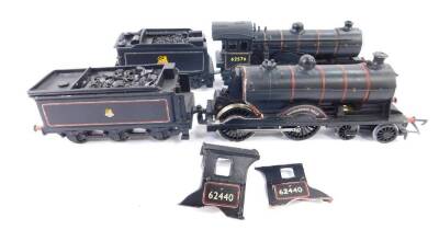 A kit built OO gauge Scott Class locomotive Wandering Willie, British Rail black livery, 4-4-0, 62440, and a D16/3 Class locomotive, BR black livery, 4-4-0, 62576. (2)