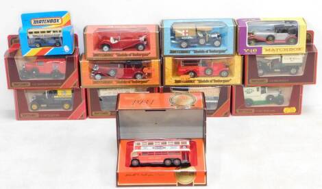 A Matchbox Models of Yesteryear die cast ABC Trolley Bus 'Didler' 1931, Y10, further Models of Yesteryear die cast vintage trucks, fire engine and vintage cars, all boxed. (13)