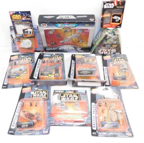 Ideal Star Wars Action Fleet Battle Packs, Collection Eight Wosten-Palast, Micro Machines X-Ray Fleet, Guerre Stellari, etc, all boxed. (qty)