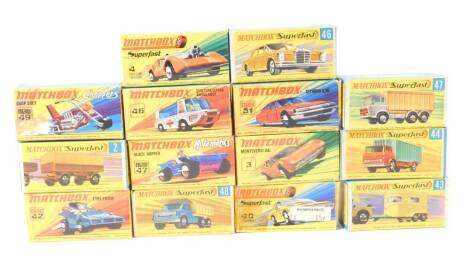 Lesney Matchbox die cast cars and other vehicles, some possible replica boxes, boxed. (14)