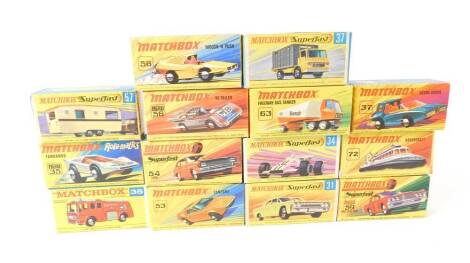 Lesney Matchbox die cast cars and other vehicles, some possible replica boxes, boxed. (14)