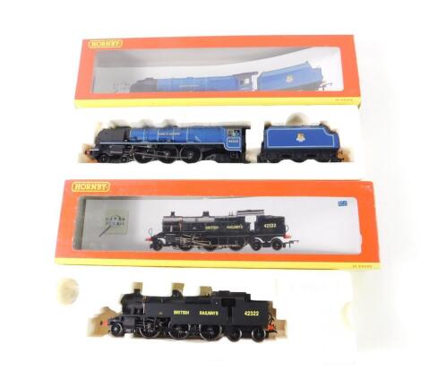 A Hornby OO gauge Princess Coronation Class locomotive Duchess of Gloucester, British Rail blue livery, 4-6-2, 46225, together with a Fowler Class 4P locomotive, 2-6-4T, 42322, both boxed. (2)