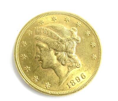 An 1896 American gold 20 dollar coin. - 2