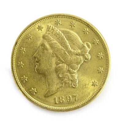 An 1897 American gold 20 dollar coin. - 2